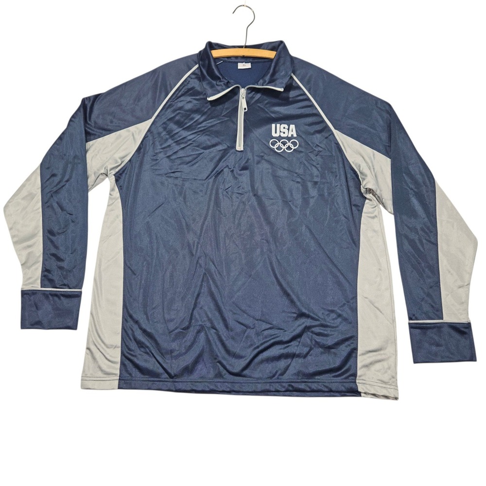 USA Olympics Team USA 1/4 Zip Pullover Shirt Navy Blue Grey Sz XL